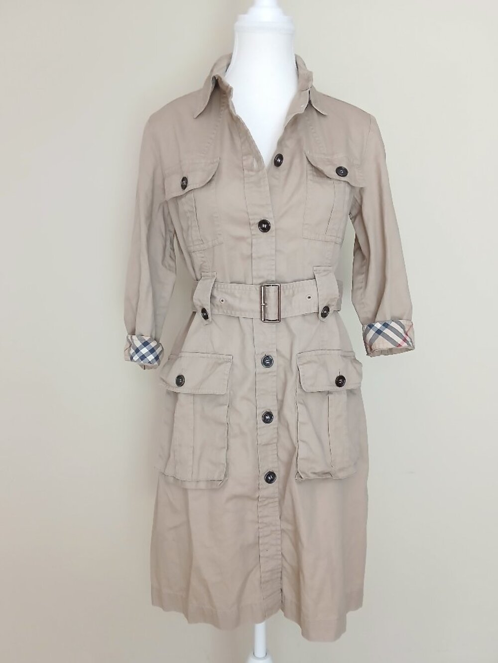 Burberry Beige Trench Shirt Dress with Signature Check Cuffs